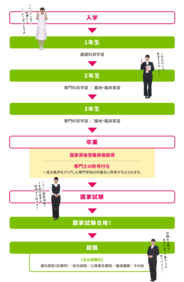 入学から国家資格取得までの流れ図